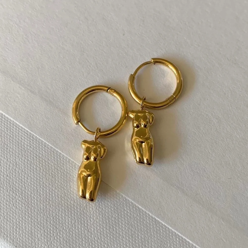 Female Silhouette Earrings, Female Body Earrings, Gold Dangle Earrings